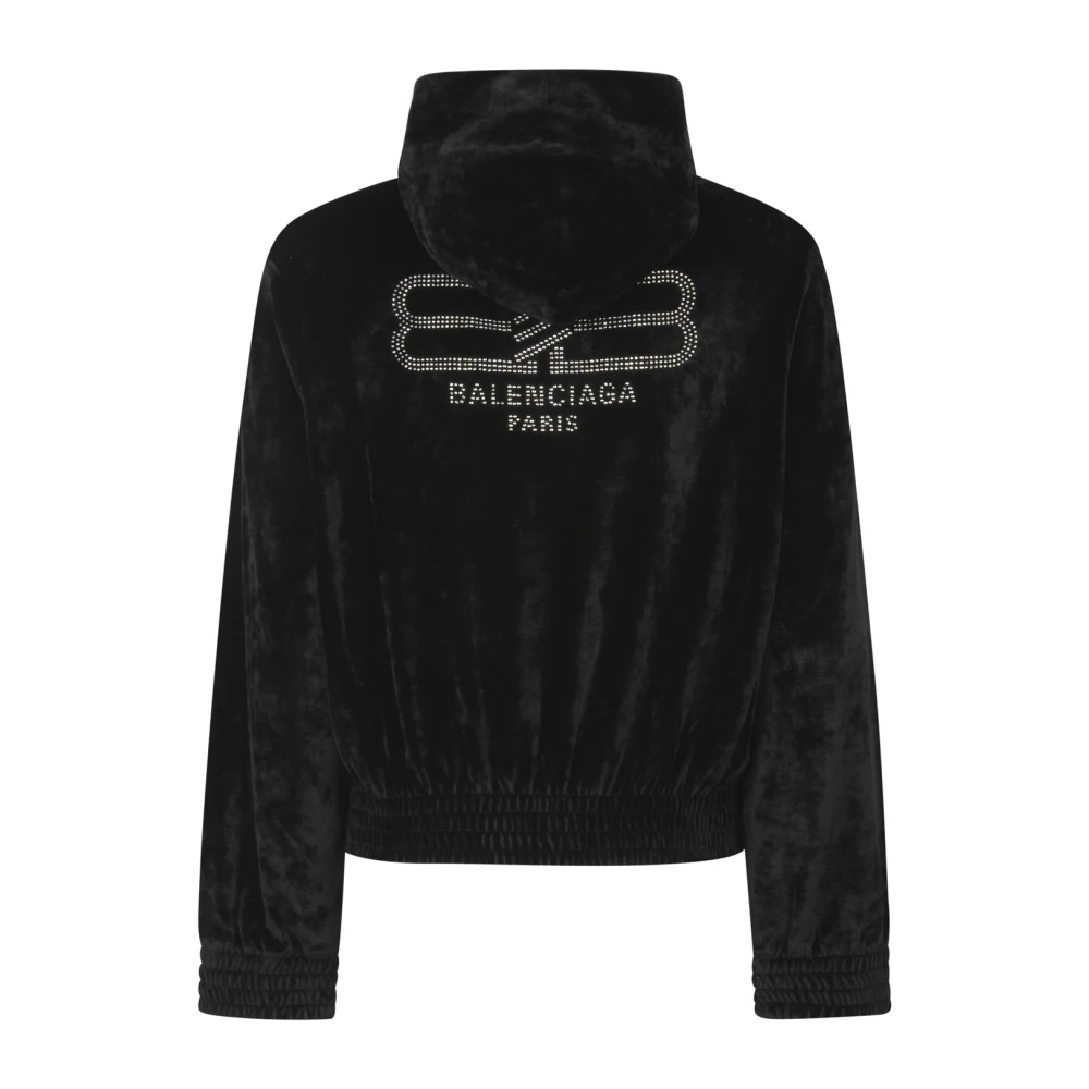 Balenciaga Zwarte Fitted Zip Up Hoodie Sweaters Black Heren