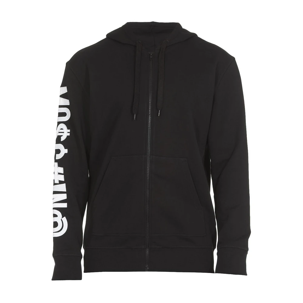 Moschino Men's Black Cotton Zip-Up Sweatshirt With Embroidered Logo - Zip-Throughs - L - Sweatshirts & Hoodies