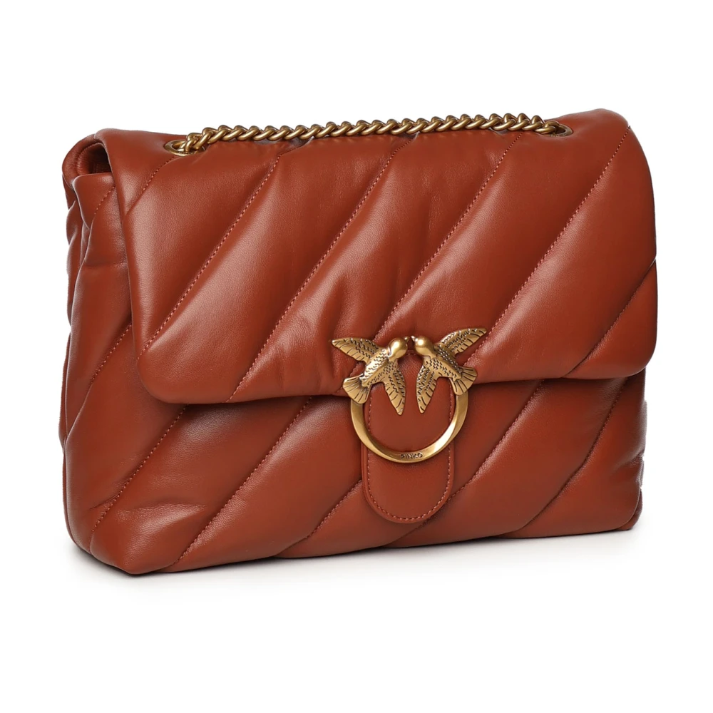 pinko Bruine leren schoudertas met Love Birds Brown Dames