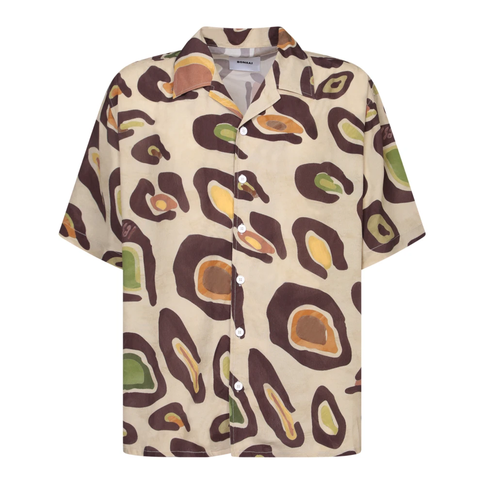 Bonsai Beige Patroon Bowling Neck Shirt Multicolor Heren
