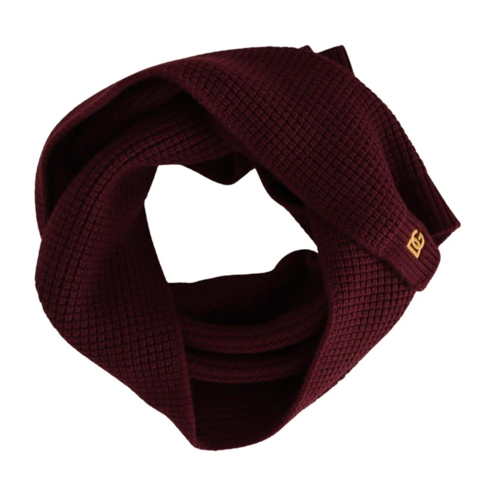 Dolce & Gabbana Women's Red Winter Scarves, One Size, Dark Cashmere Knitted Scarf With Logo Embroidery