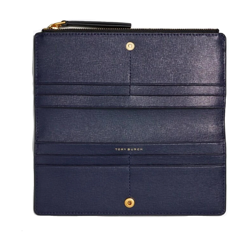 TORY BURCH Zwarte leren portemonnee met drukknoopsluiting Black Dames