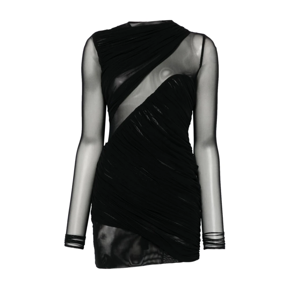 David Koma Mesh Mini Jurk Korte Mouw Zwart Black Dames