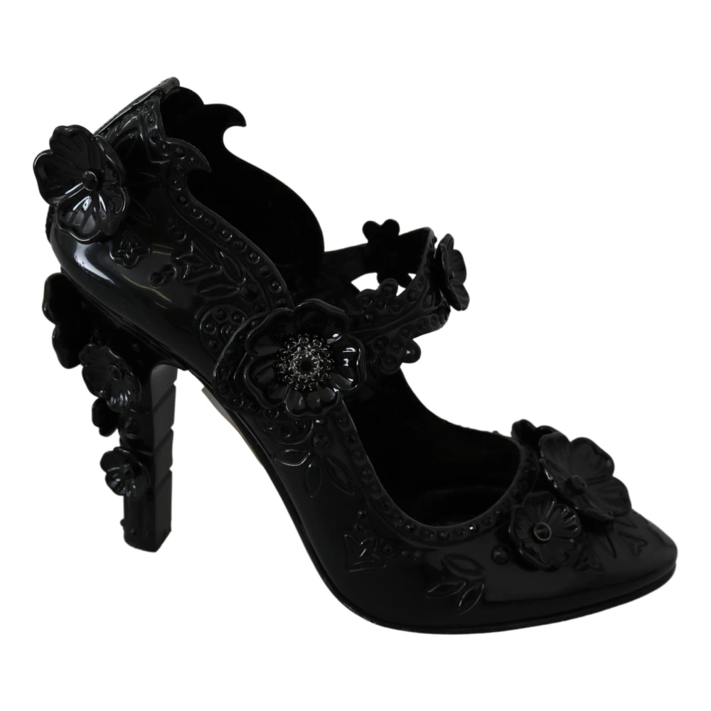 Dolce & Gabbana Women's Black Floral Crystal Cinderella Heels