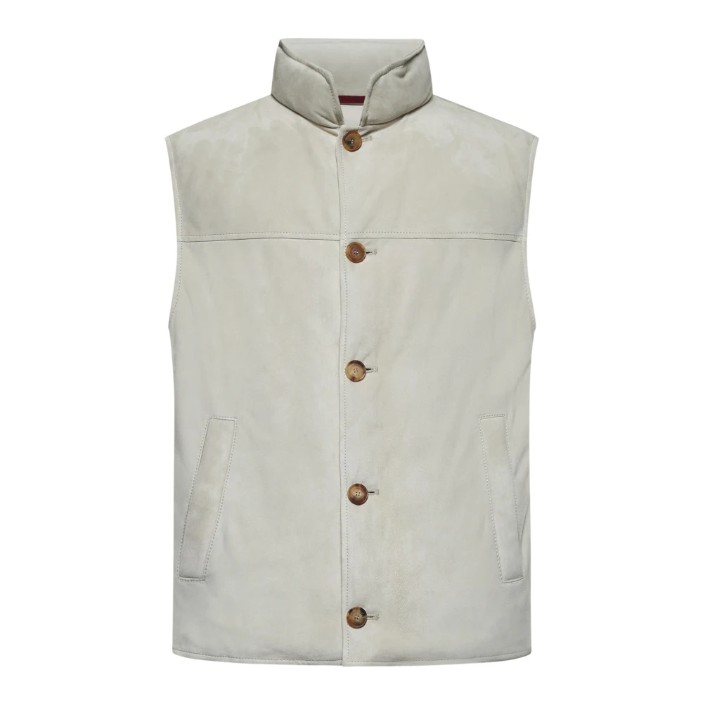 BRUNELLO CUCINELLI Natuurlijke Suède Donsvest Beige Heren