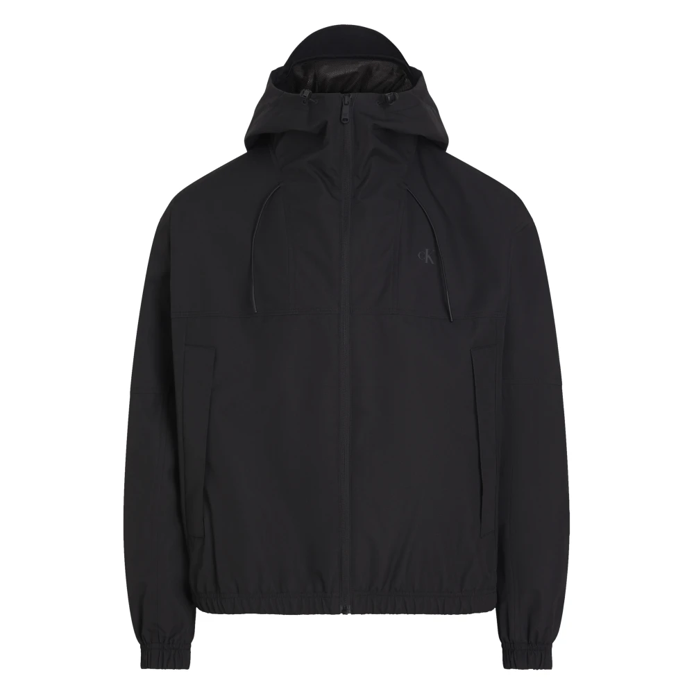Calvin Klein Zwarte Waterdichte Trekkoord Hooded Jas Black Heren