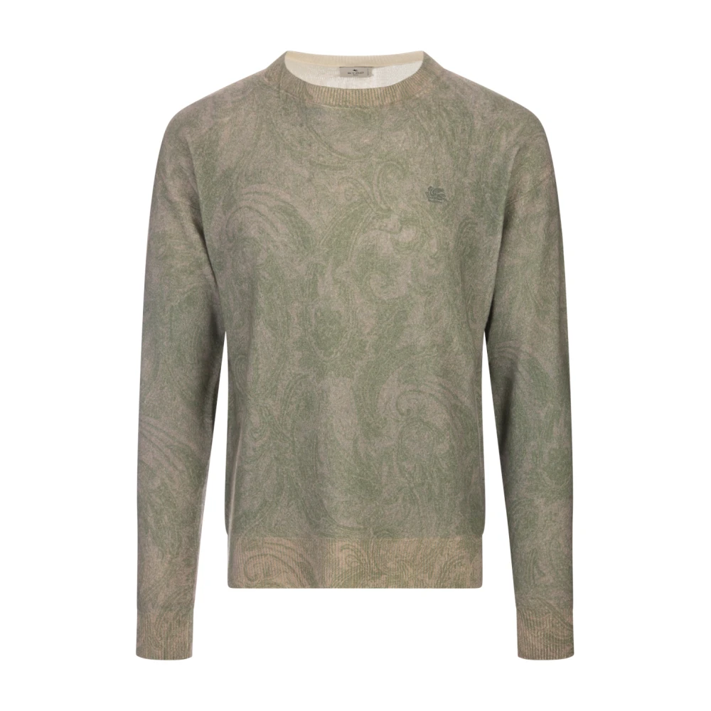 Grønn Paisley Ull Crew-Neck Genser