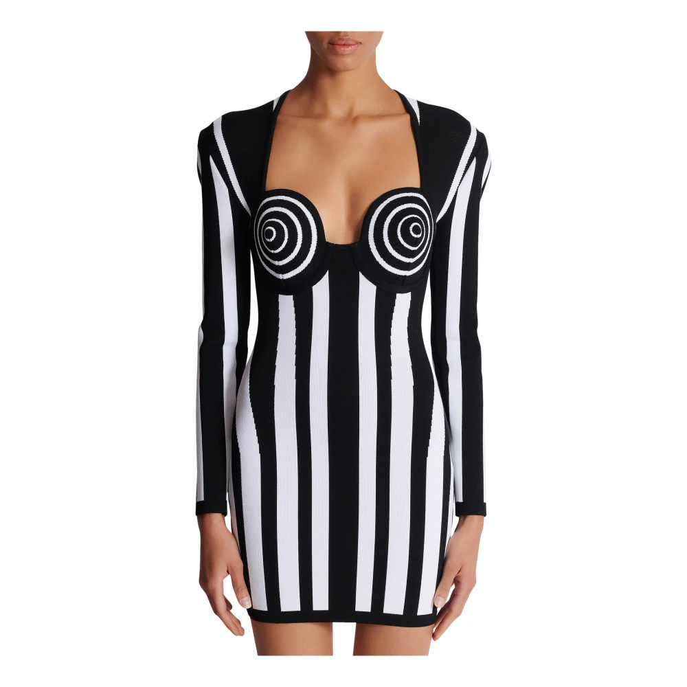 Balmain Gestreepte gebreide jurk Black Dames