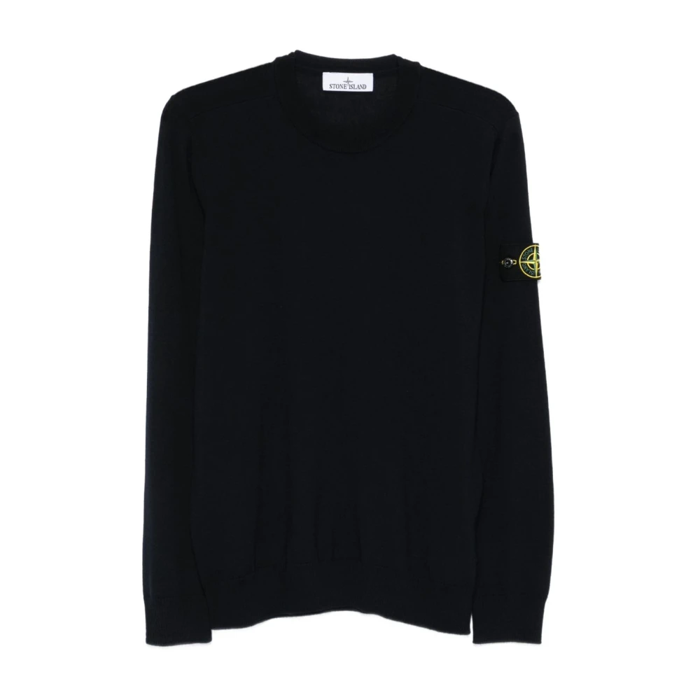 Stone Island Blue Round-Neck Knitwear, Male, 2XL, Light Wool Crewneck Jumper