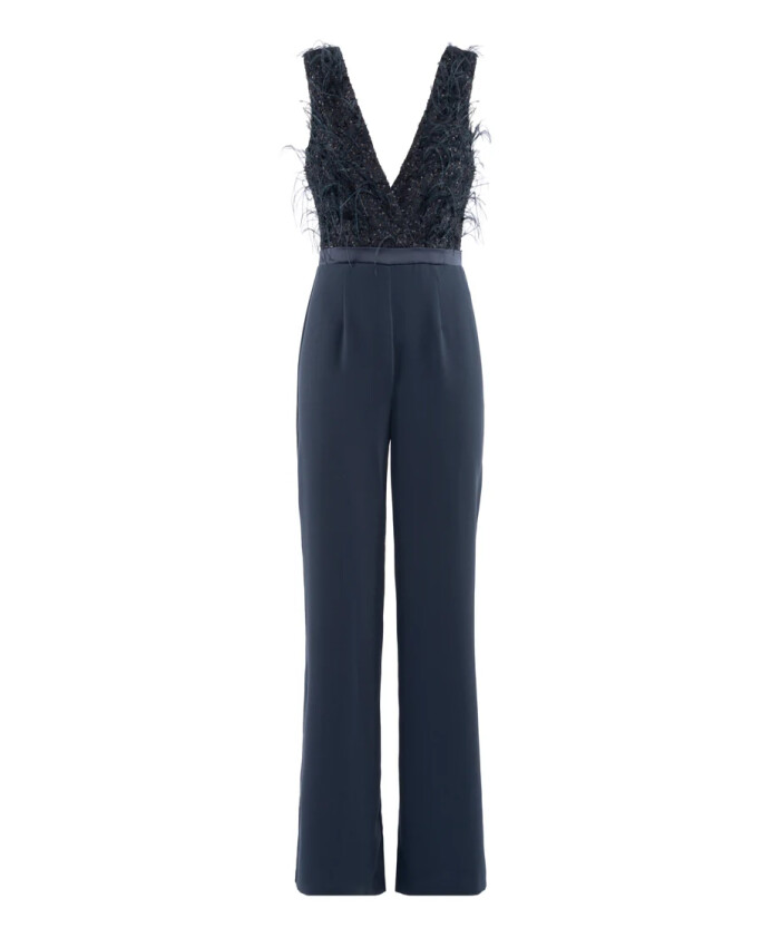 combinaison-bleue-avec-col-en-v-et-plumes