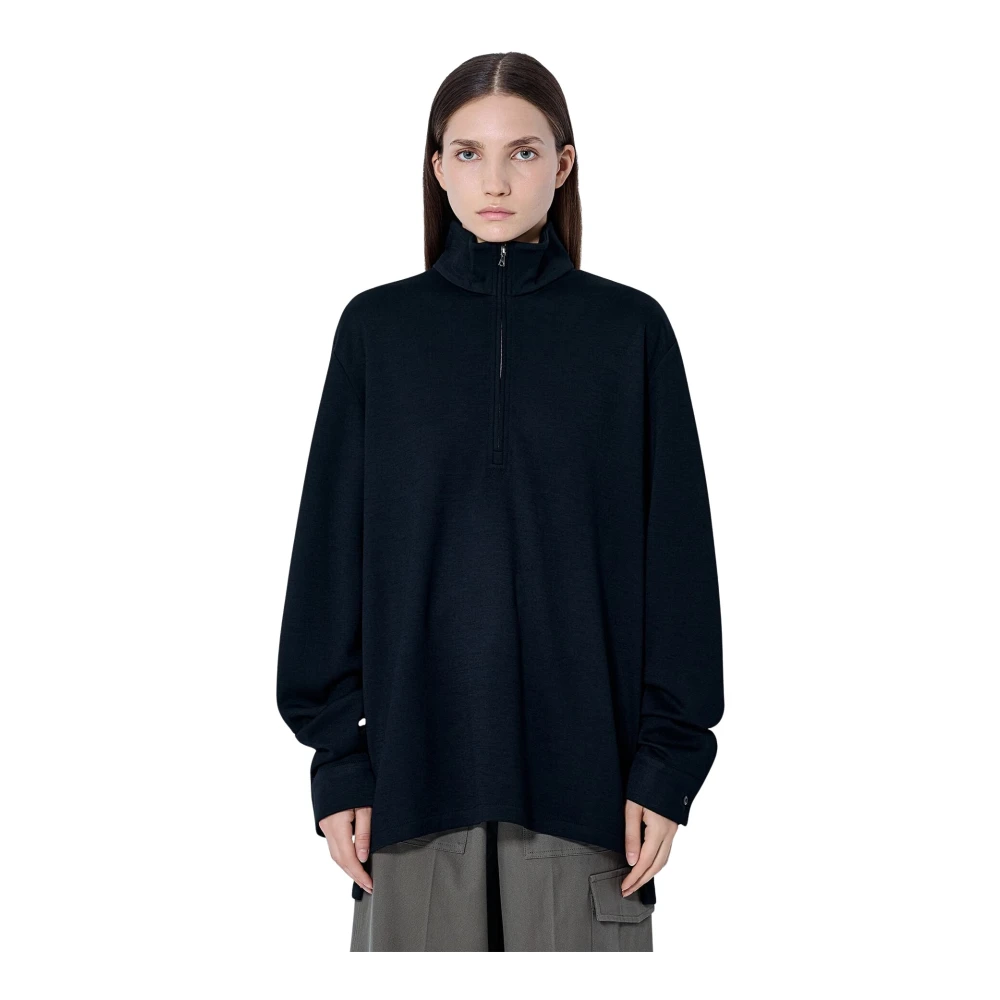 Rier Donna Nero Polar Jogging Virgin Wool Half-Zip Top - Woman Tops S - Immagine 3