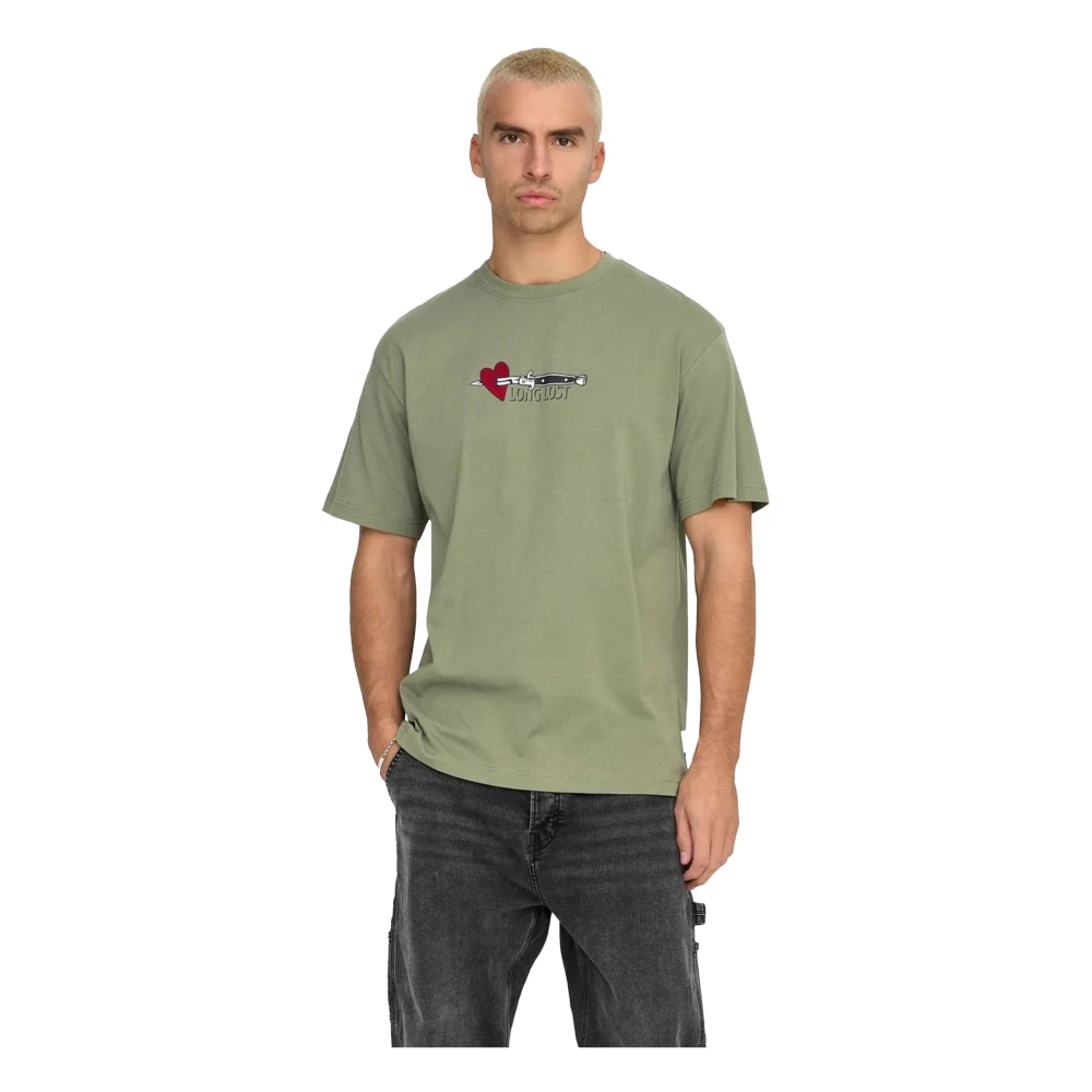 Only & Sons Casual Katoenen T-shirt voor Mannen Green Heren