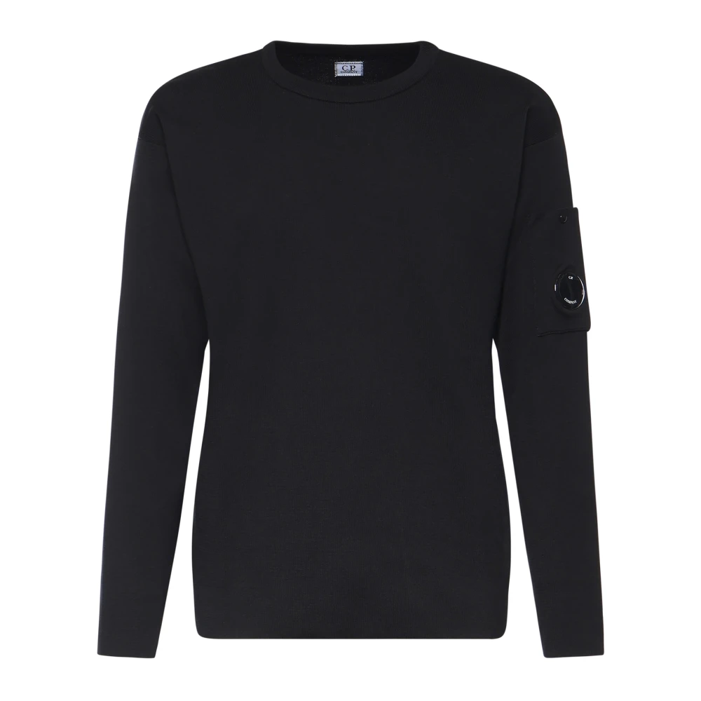 C.p. Company Men's Black Sweatshirts, S, Cotton Sea Island Crewneck Lens Jumper