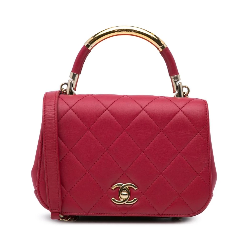 Chanel Vintage Women's Pink Vintage Handbags, One Size, Pre-Owned Chanel Quilted Lambskin Leather Top Handle Bag