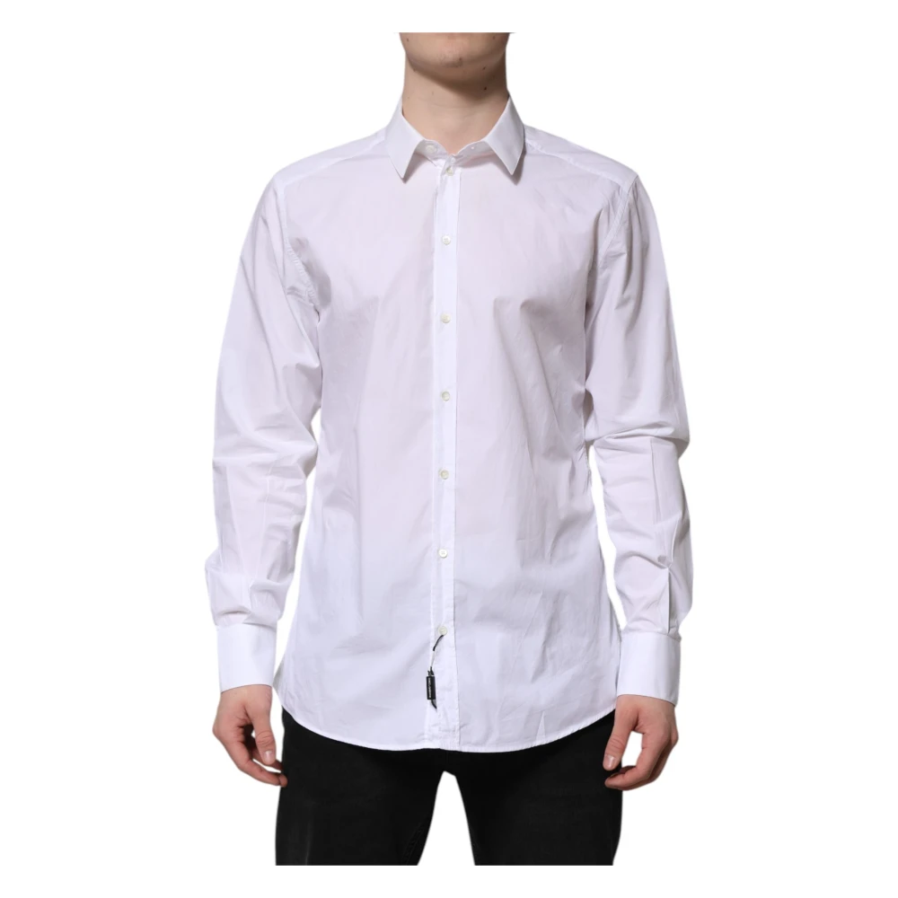Dolce & Gabbana Men's White Formal Shirts, 3XL, Gold Dress Shirt