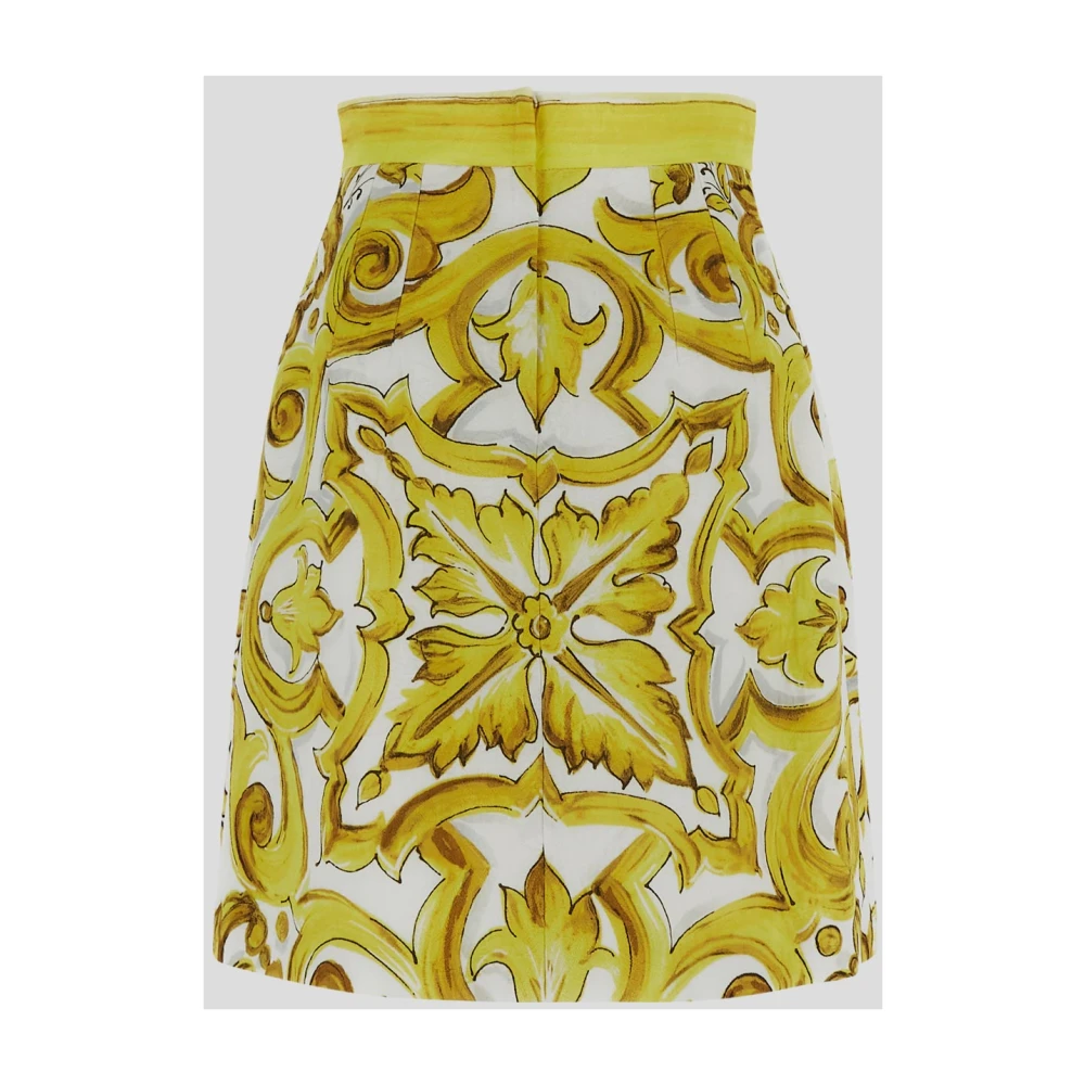 Dolce & Gabbana Maiolica Print Katoenen Rok Yellow Dames