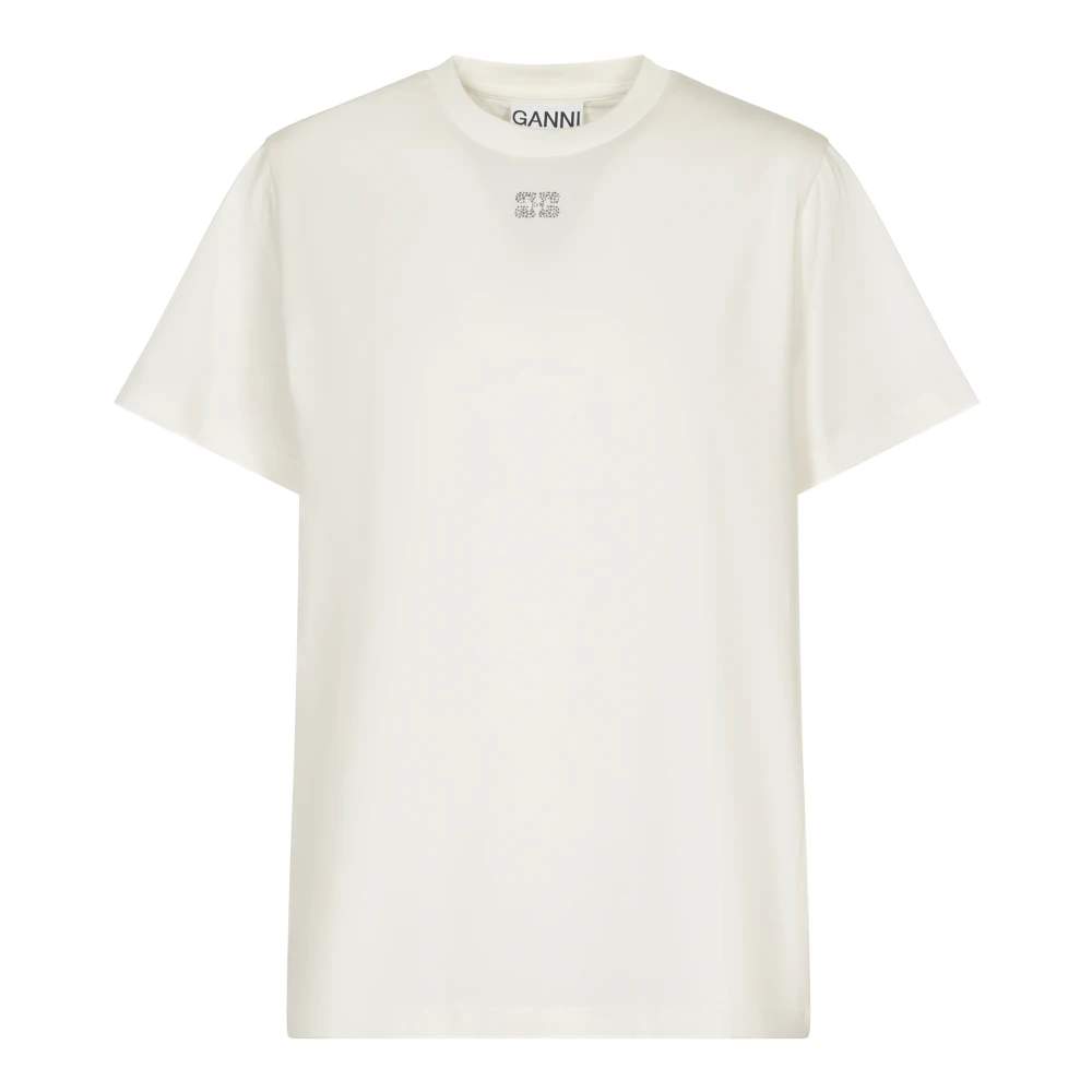 Ganni Jersey Rhinestone Relaxte T-shirt White Dames