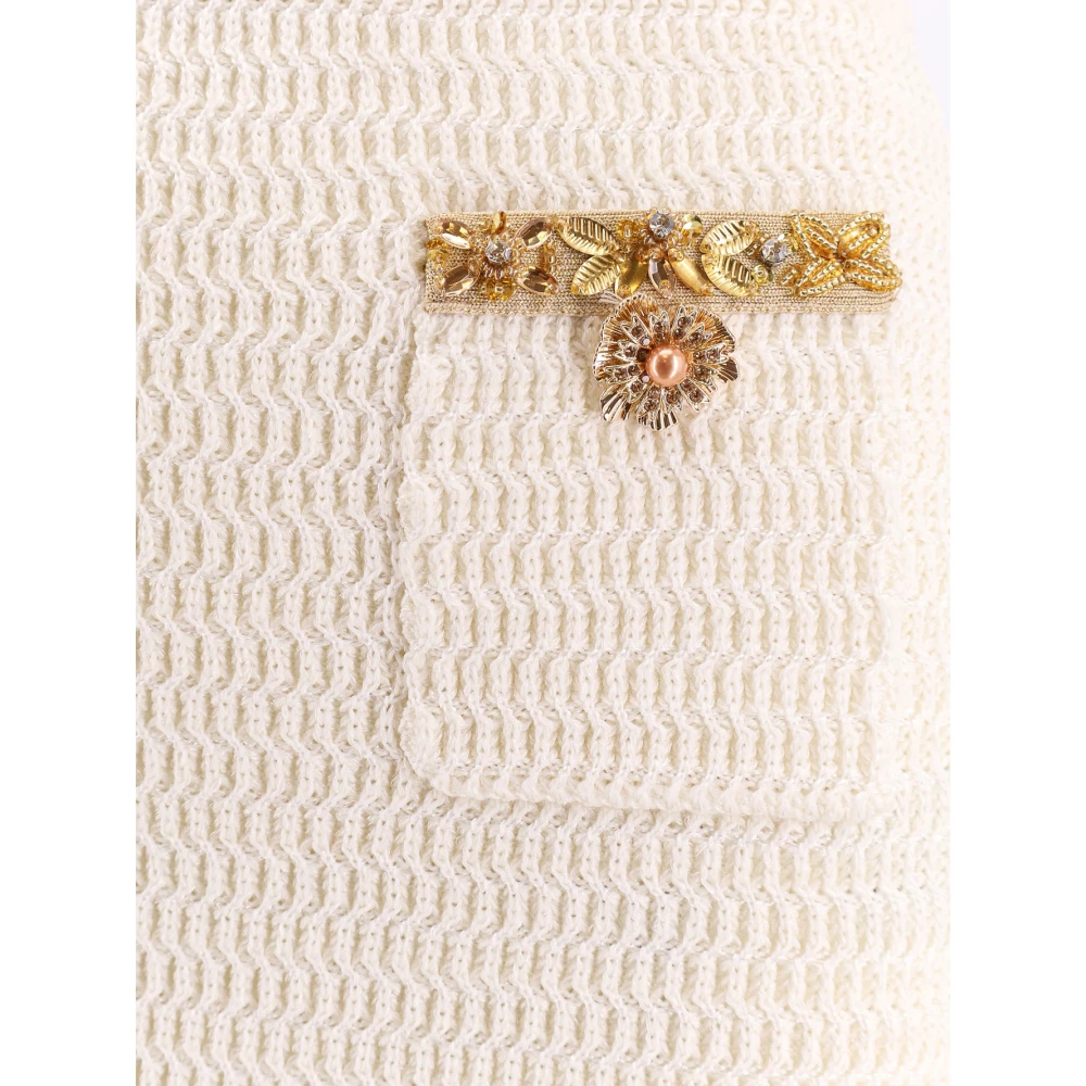 Self Portrait Gebreide Midi Rok met Juweelknopen Beige Dames