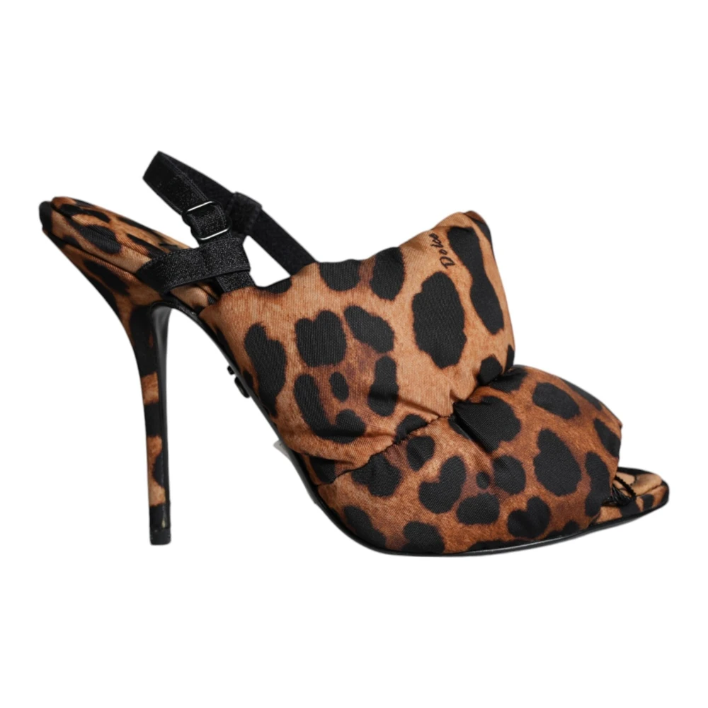 Dolce & Gabbana Women's Brown High Heel Sandals, 3 1/2 Uk, Leopard Keira Slingback Sandals Shoes