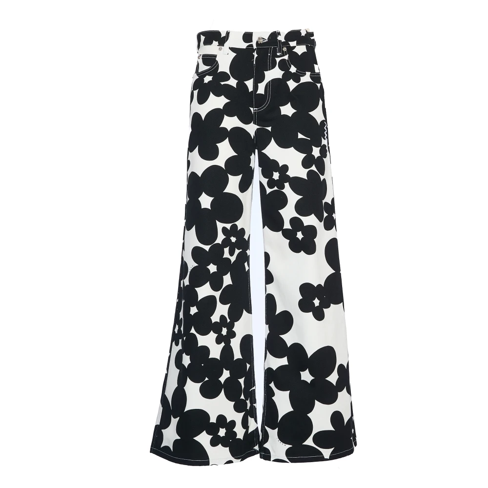 Marni Zwarte Bloemenprint Broek Black Dames