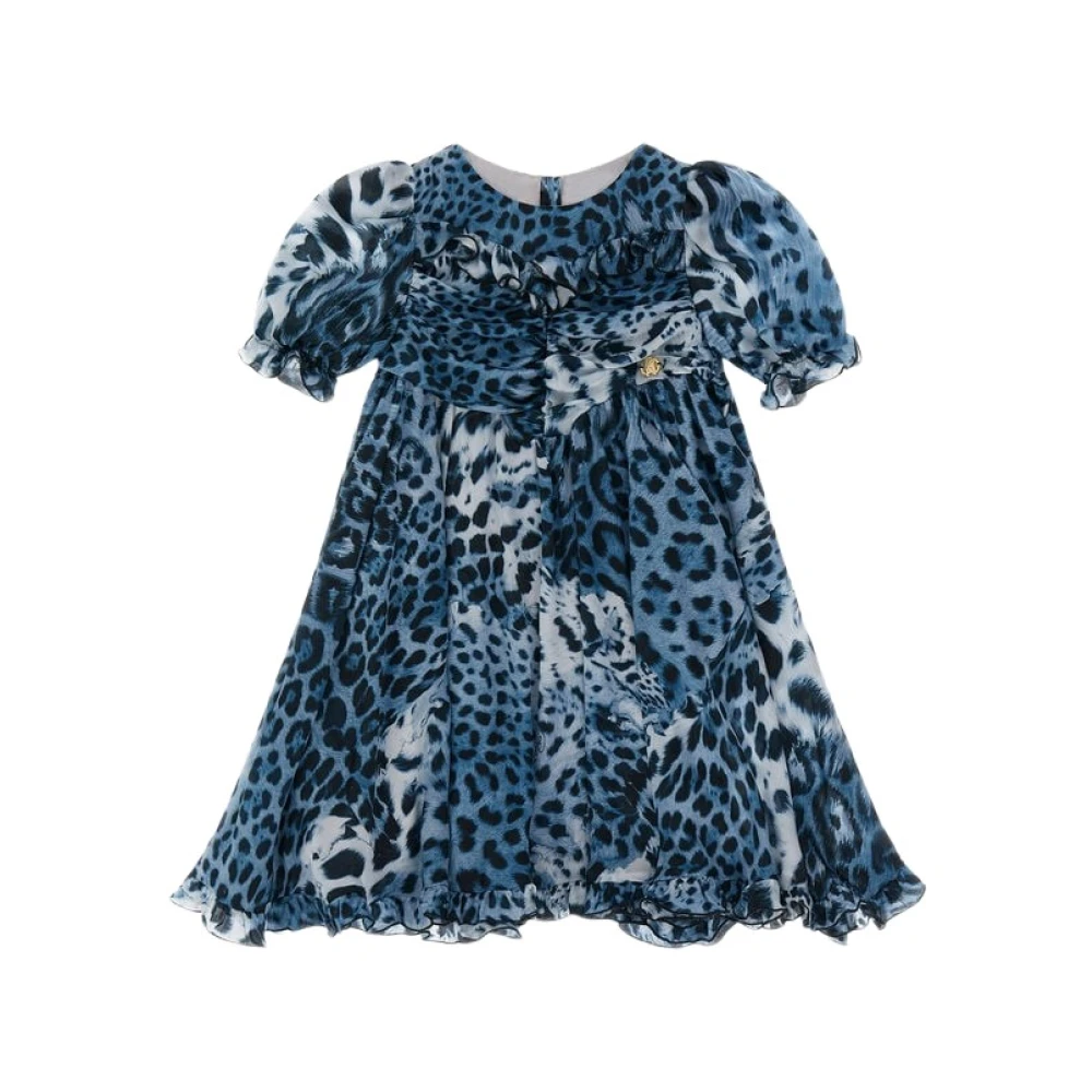 Roberto Cavalli Girls Blue Dresses, 4 Y, Leopard Print Dress
