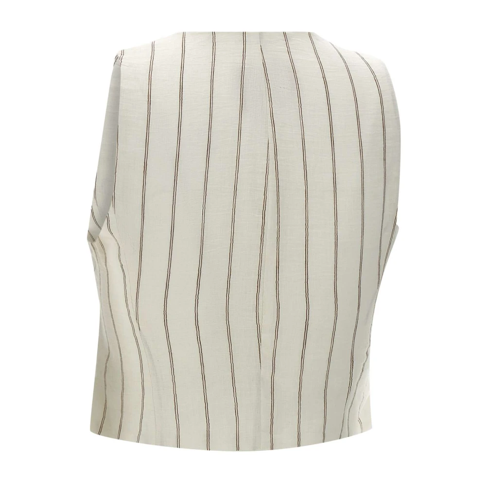 Kaos Gestreepte Linnen Gilet Wit White Dames