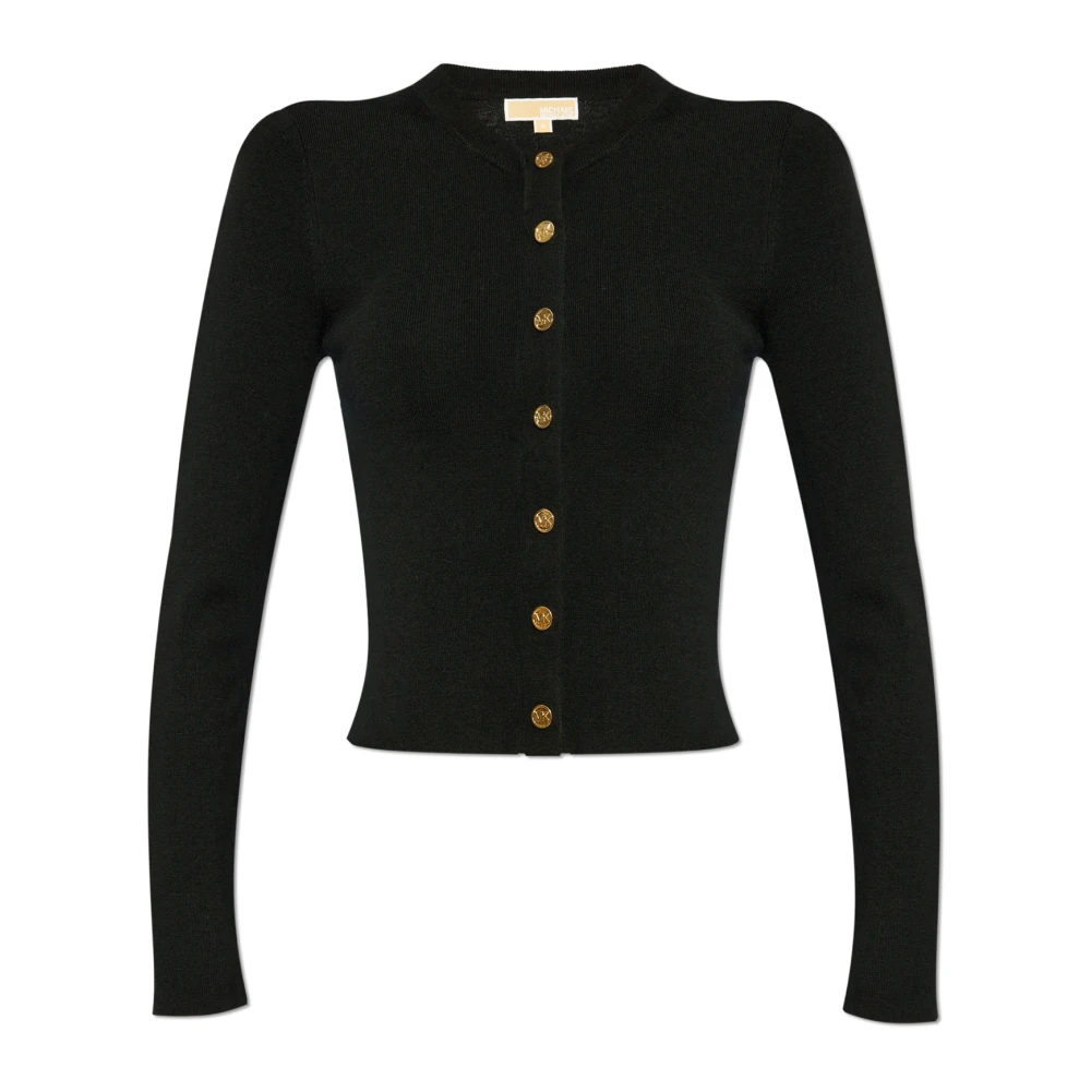 Michael Kors Zwarte Merinowollen Trui Gouden Knopen Black Dames