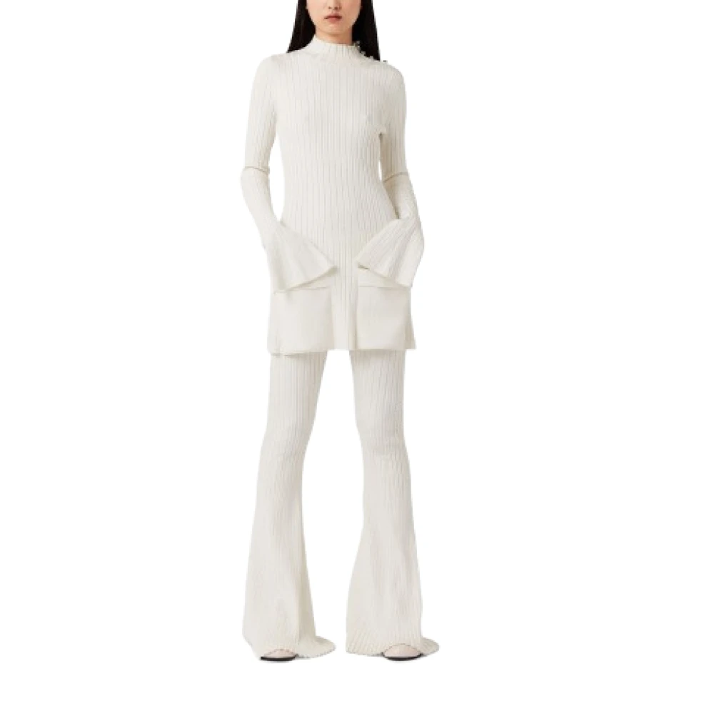 Stella Mccartney Witte Geribbelde Minijurk met Wijdvallende Mouwen White Dames