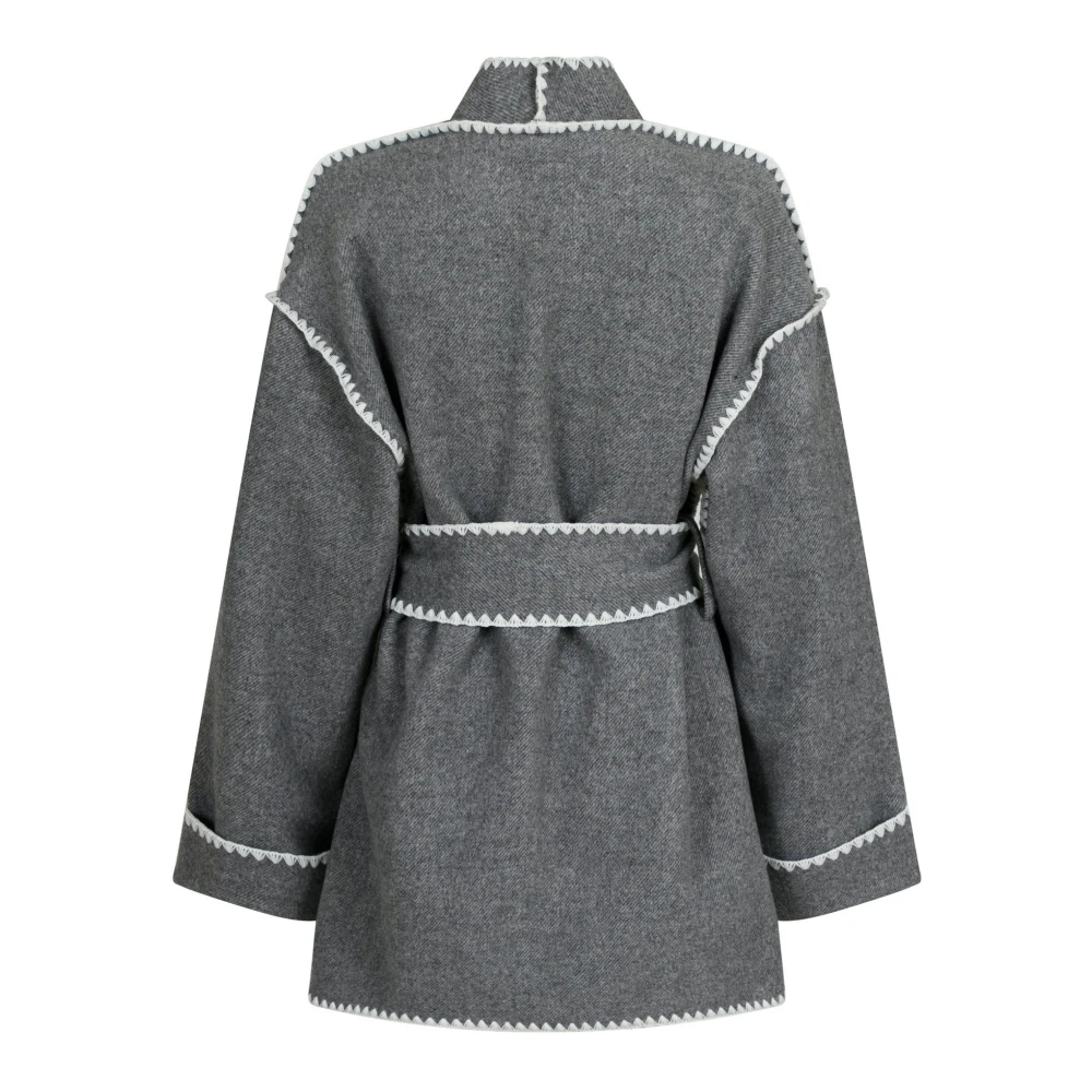 NEO NOIR Stijlvolle Wollen Jas met Strikband Gray Dames