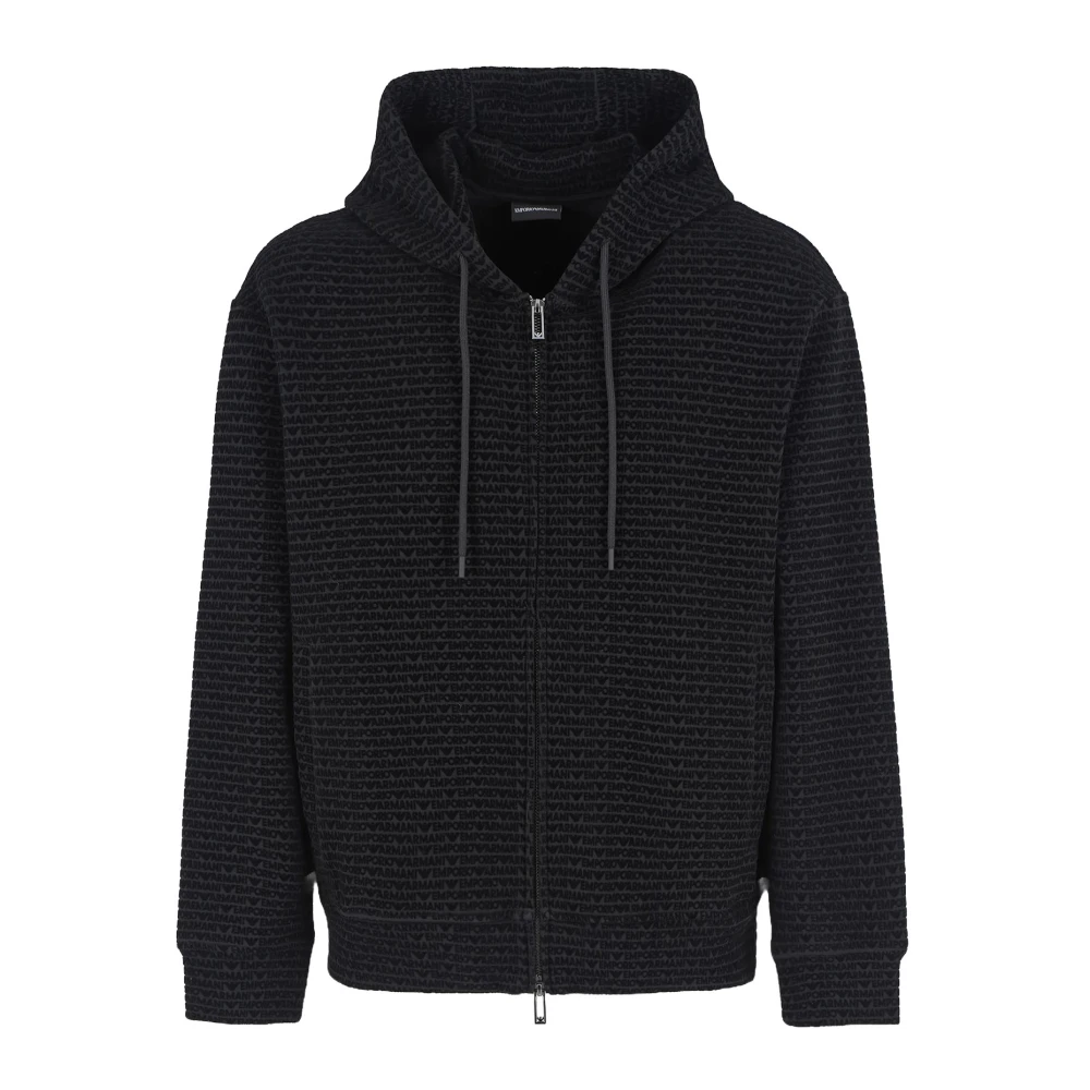 Emporio Armani Zwarte Sweaters met Capuchon en Rits Black Heren