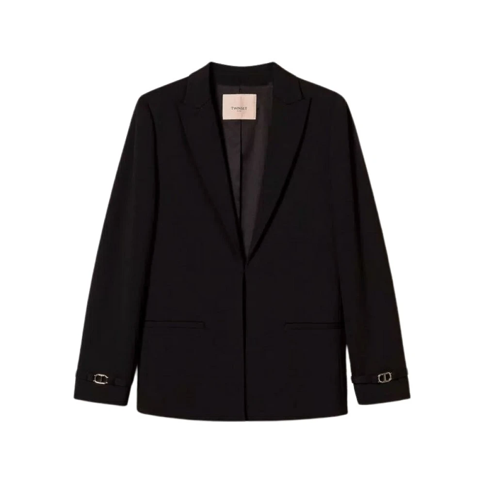 Twinset Women's Black Blazers, S, Elegant Milano-Knit Blazer With Refined Details