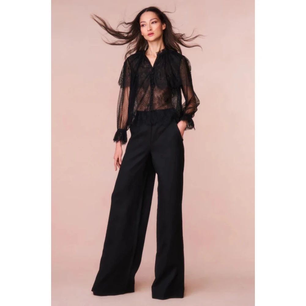 Loveshackfancy Doorschijnende Kant Duquette Ruche Blouse Black Dames