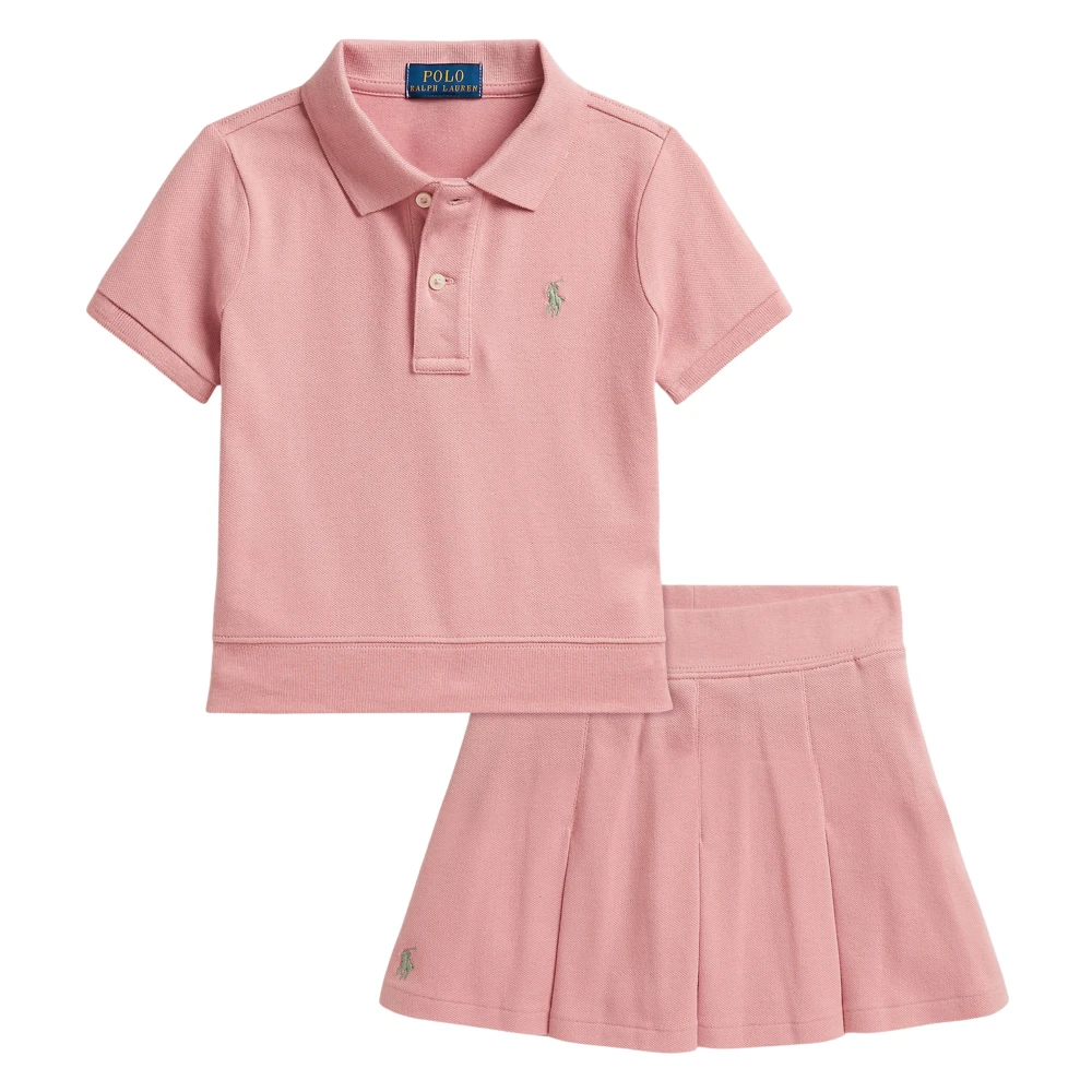 Ralph Lauren Pink Kids Sets, Female, 3 Y, Polo Top And Pleated Skirt Set