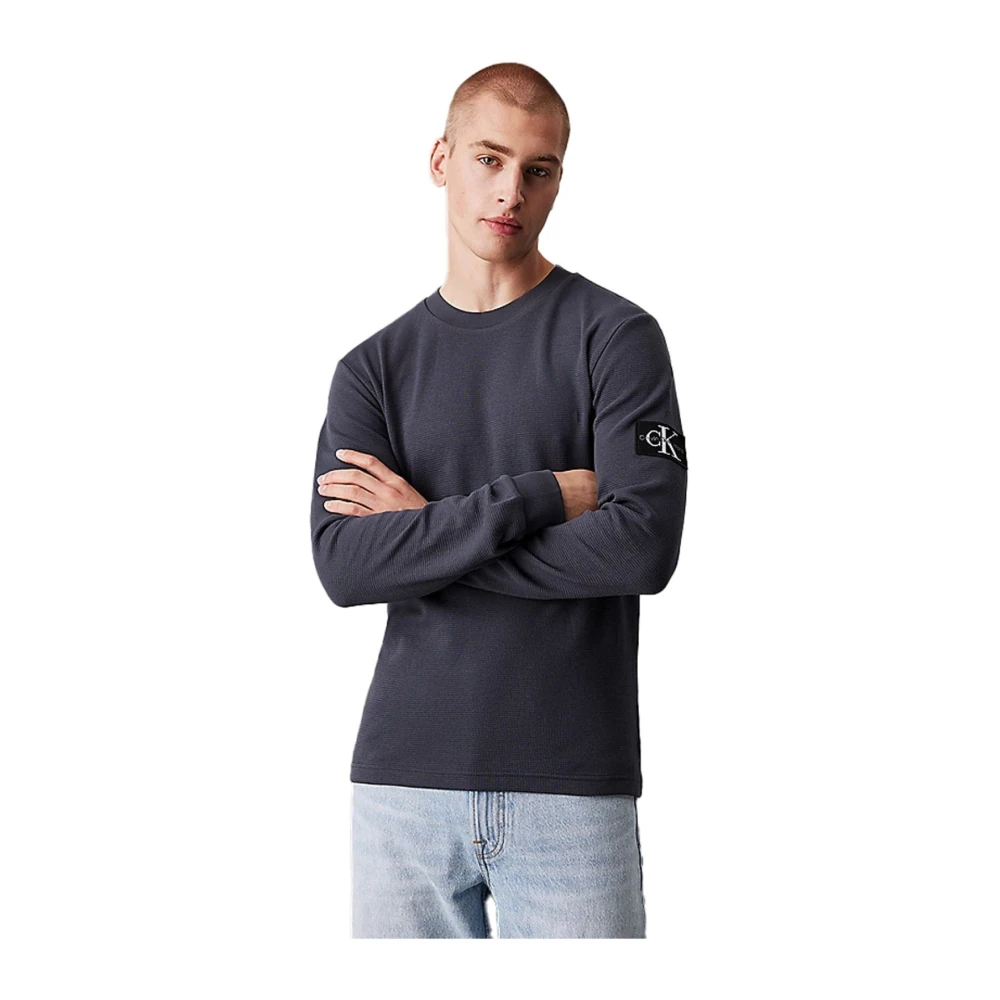 Calvin Klein Gestanste katoenen T-shirt Ronde hals Blue Heren