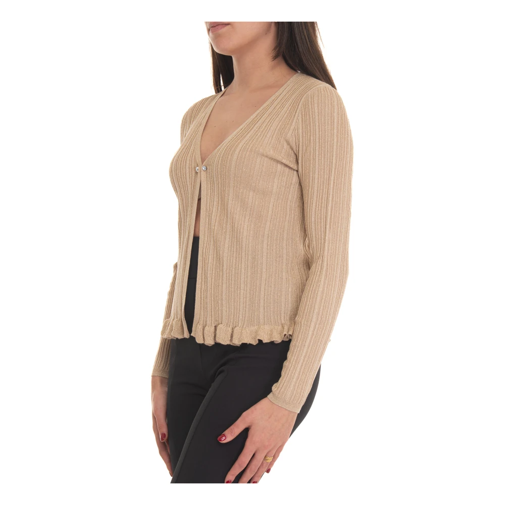 Liu Jo V-hals Gebreide Vest met Lurex Details Beige Dames