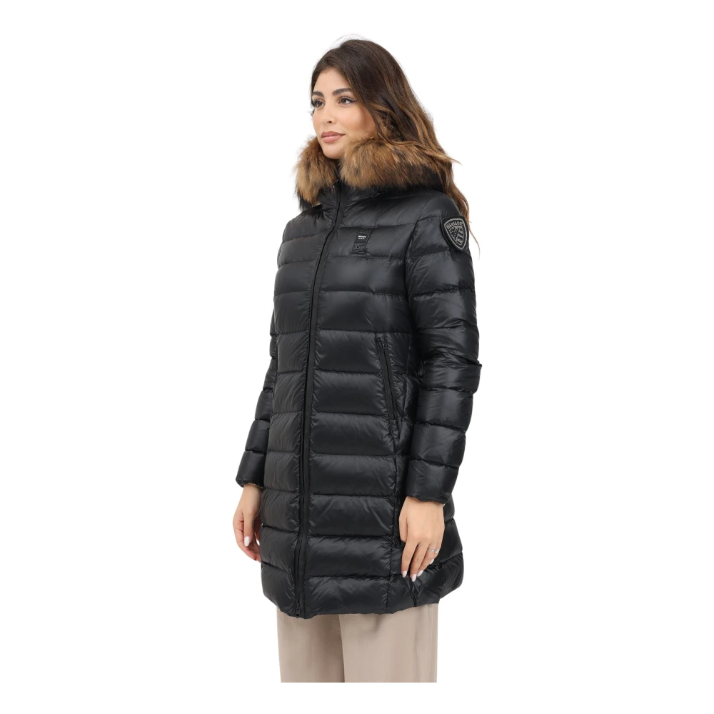 Blauer Zwarte Gewatteerde Hooded Winterjas Black Dames