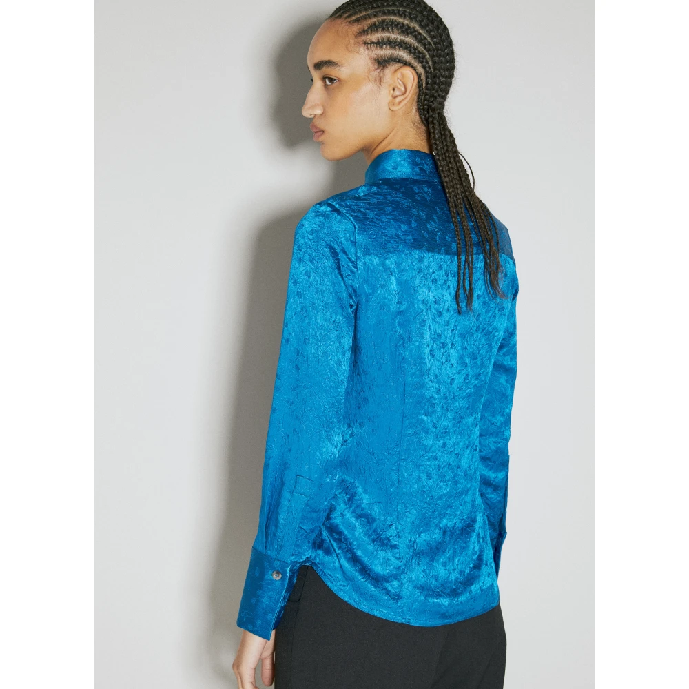 Song for the Mute Gekreukte Bloemen Geborduurde Overhemd Blue Dames