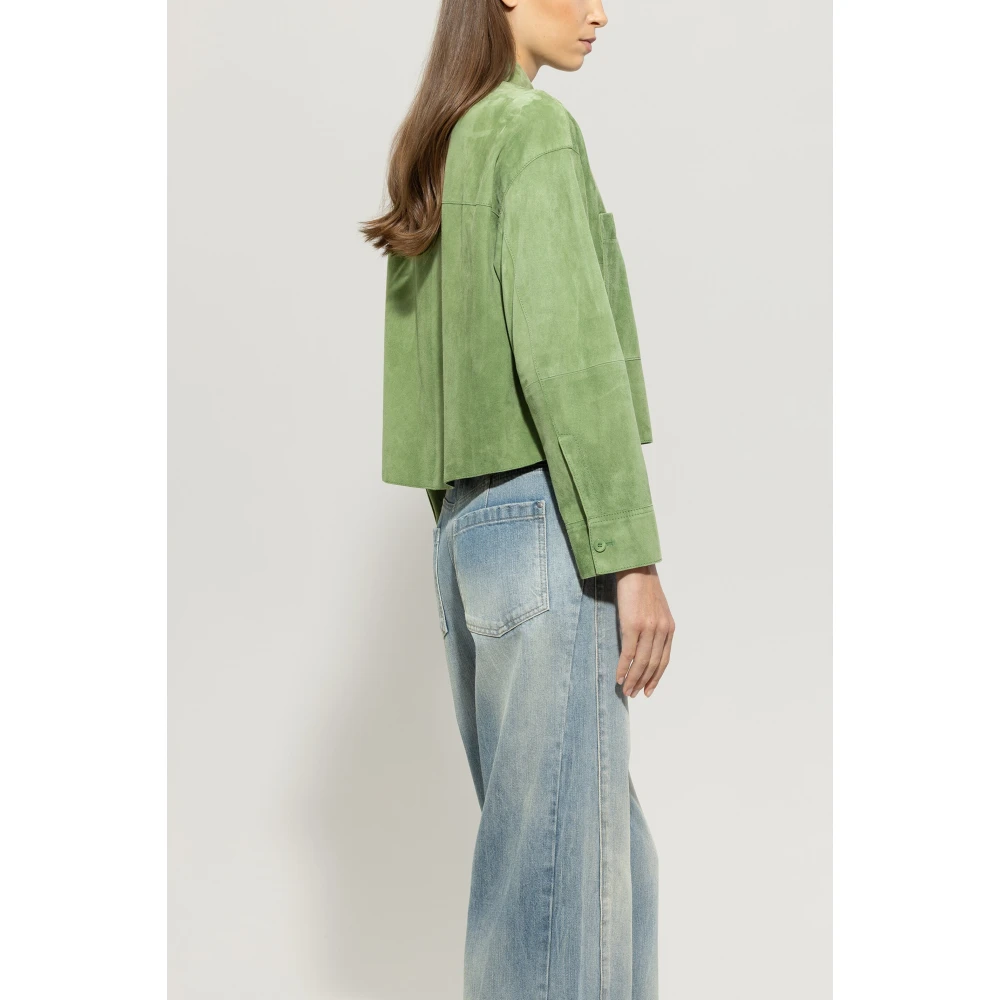LUISA CERANO Velours leren overhemd Green Dames