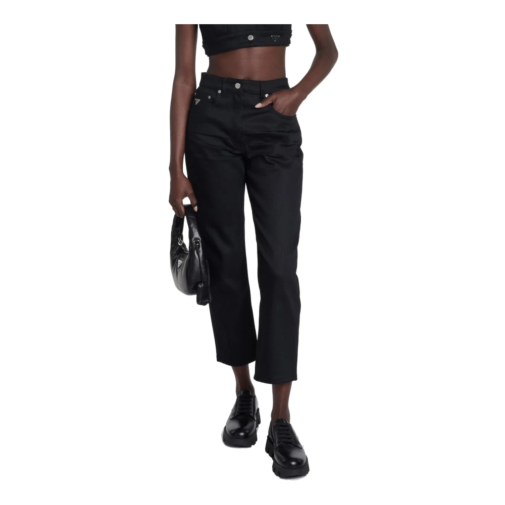 Prada Zwarte Jeans Hoge Taille Korte Pasvorm Black Dames