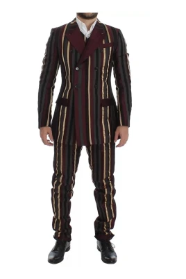 Randig Dubbelknäppt Slim Fit Kostym