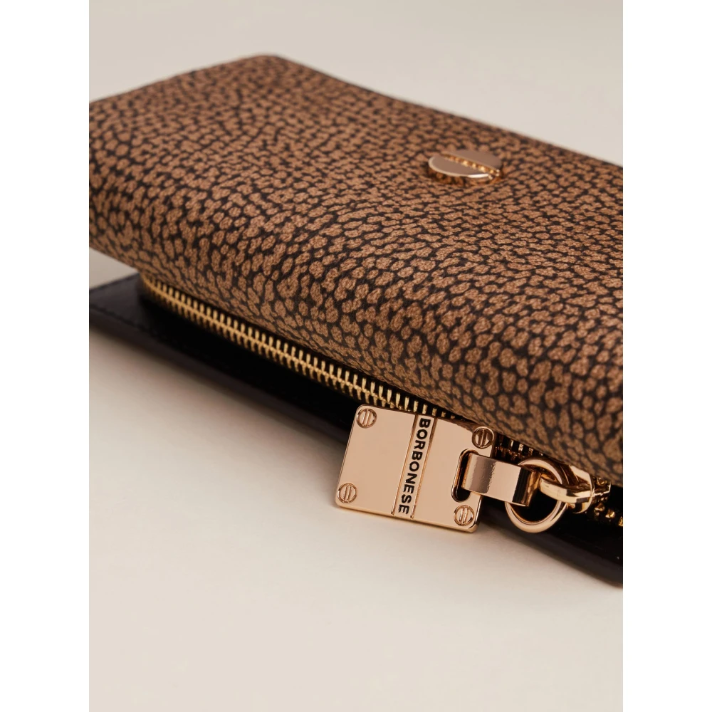 Borbonese Middel Flap Portemonnee Natuur Zwart Brown Dames