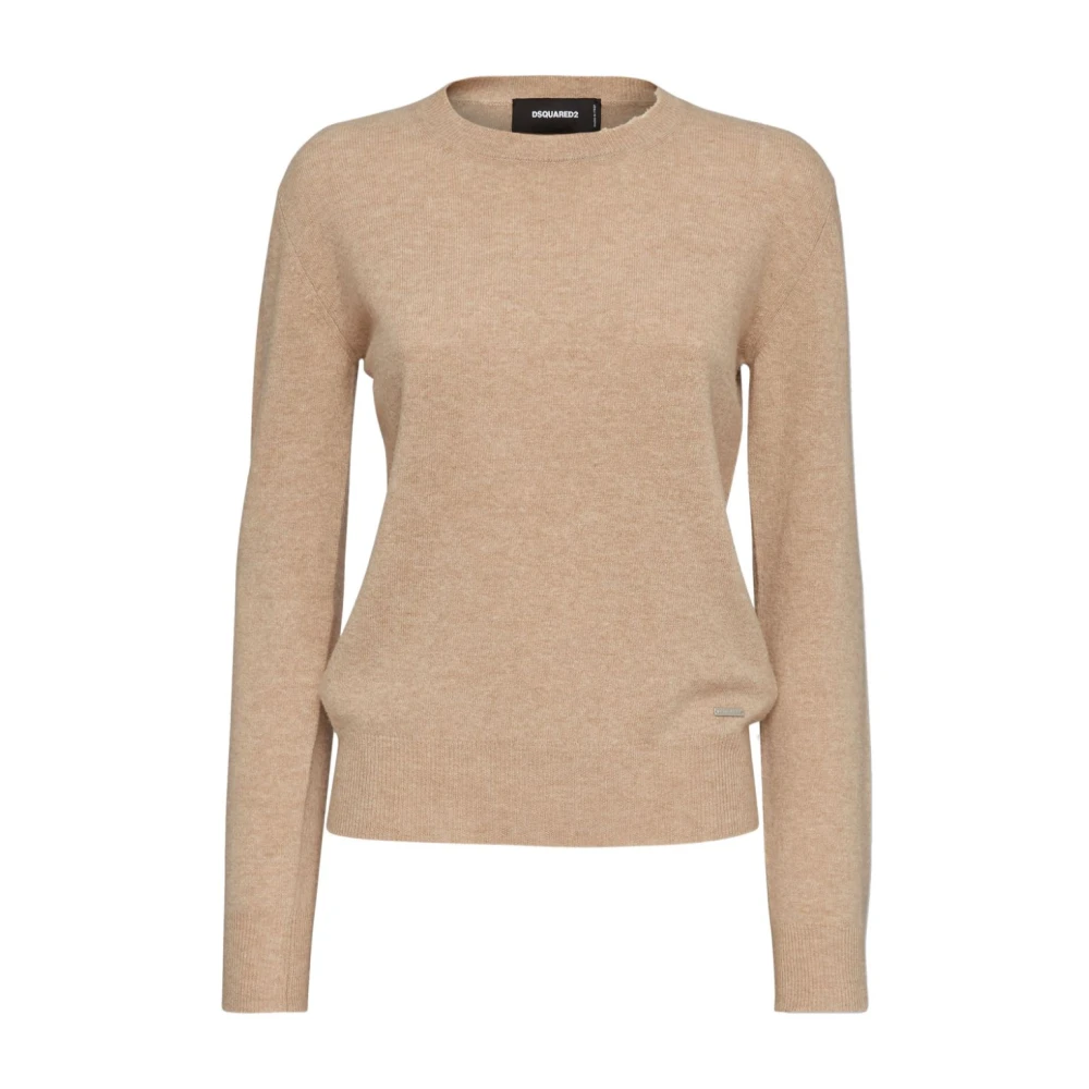 Dsquared2 Geribbelde Crewneck Wollen Pullover Beige Dames