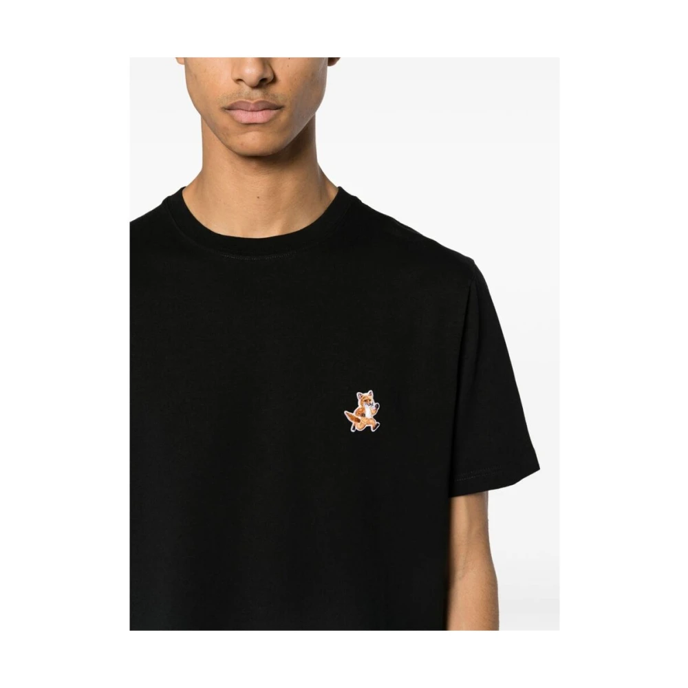 Maison Kitsuné T-shirt met handtekening vossenmotief Black Heren
