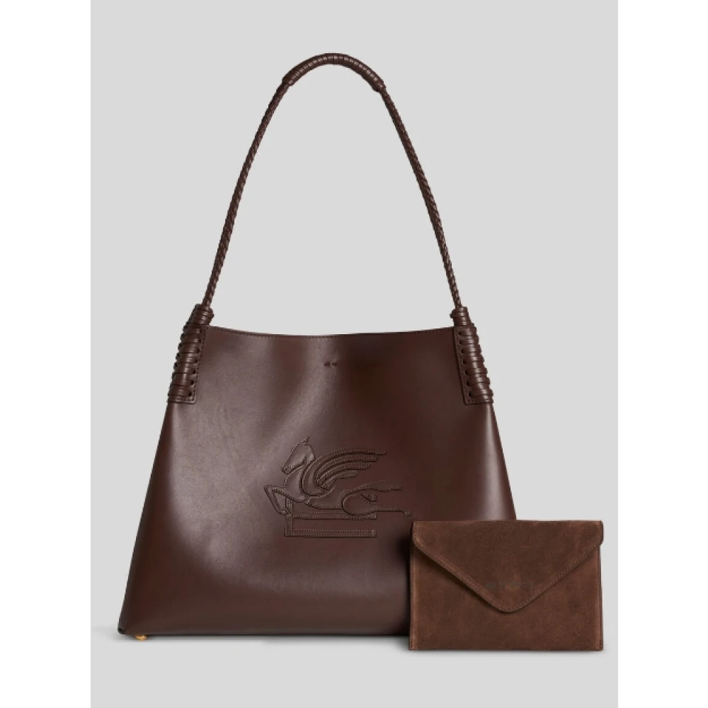 ETRO Bruine leren boodschappentas met Pegasus Brown Dames