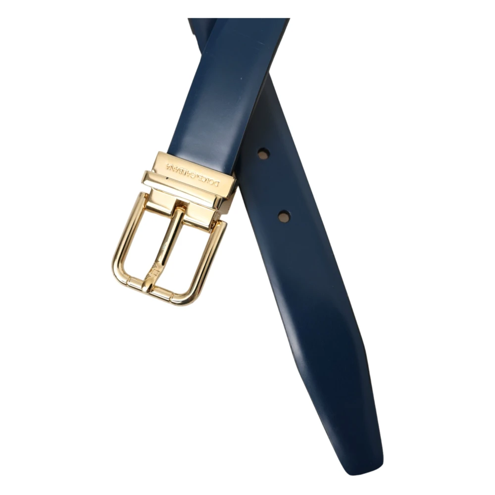 Dolce & Gabbana Blauw Lederen Gouden Gesp Riem Mannen Blue Heren
