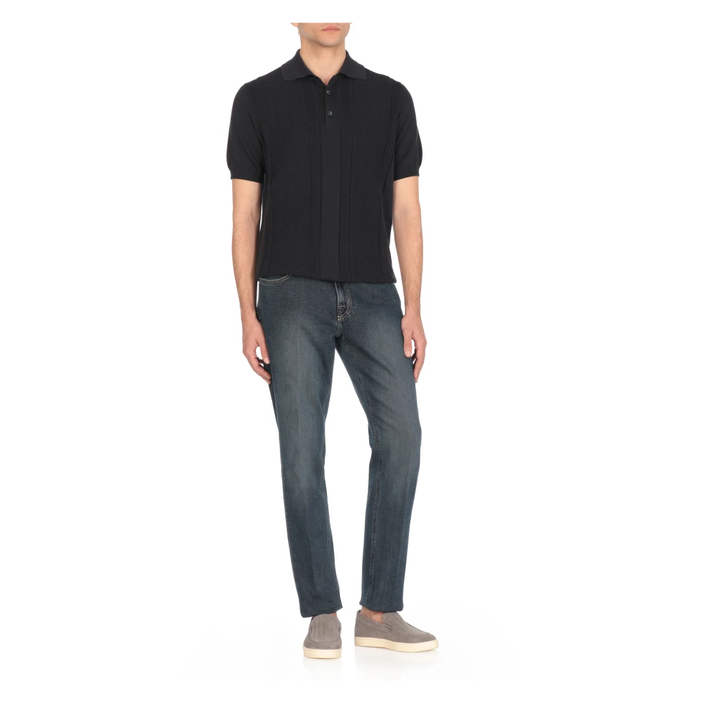 BRUNELLO CUCINELLI Blauw Katoenen Poloshirt voor Mannen Blue Heren