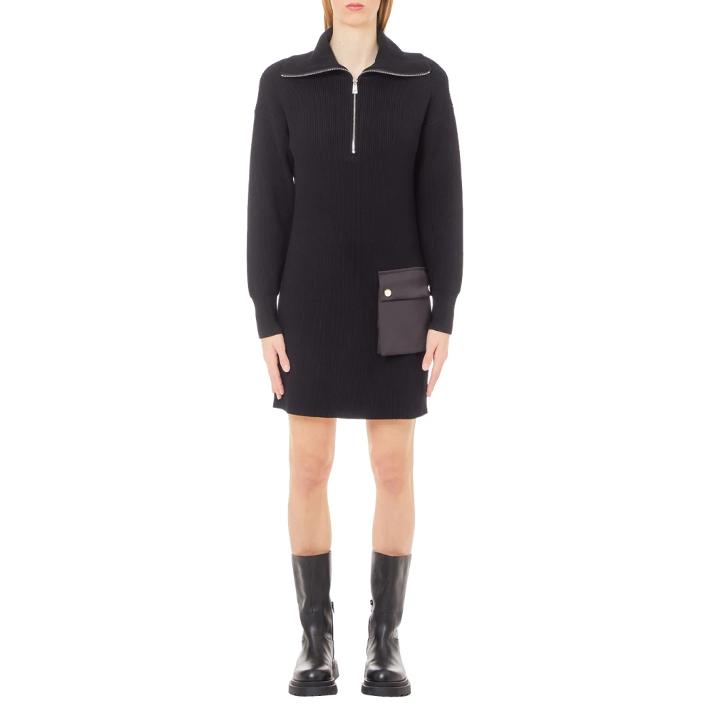 Liu Jo Zwarte Gebreide Mini Jurk Black Dames
