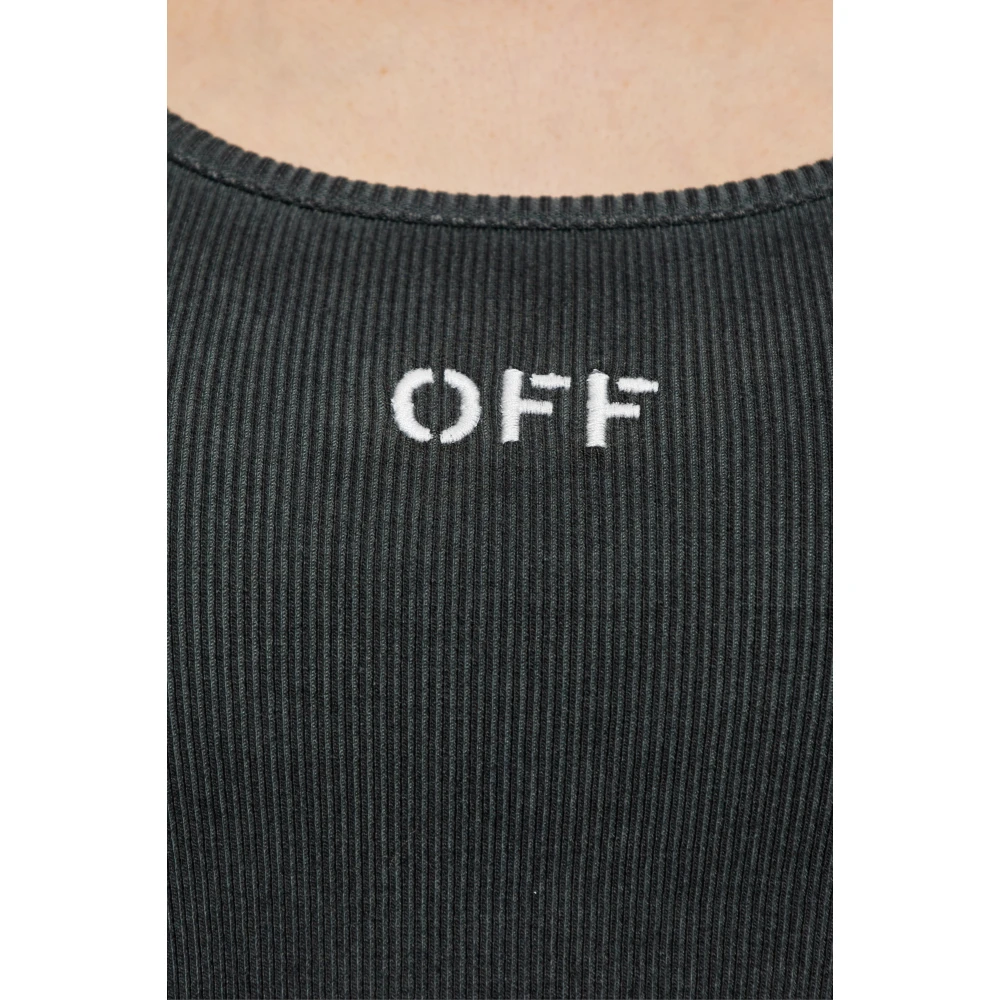 Off White Geribbelde top met logo Black Dames