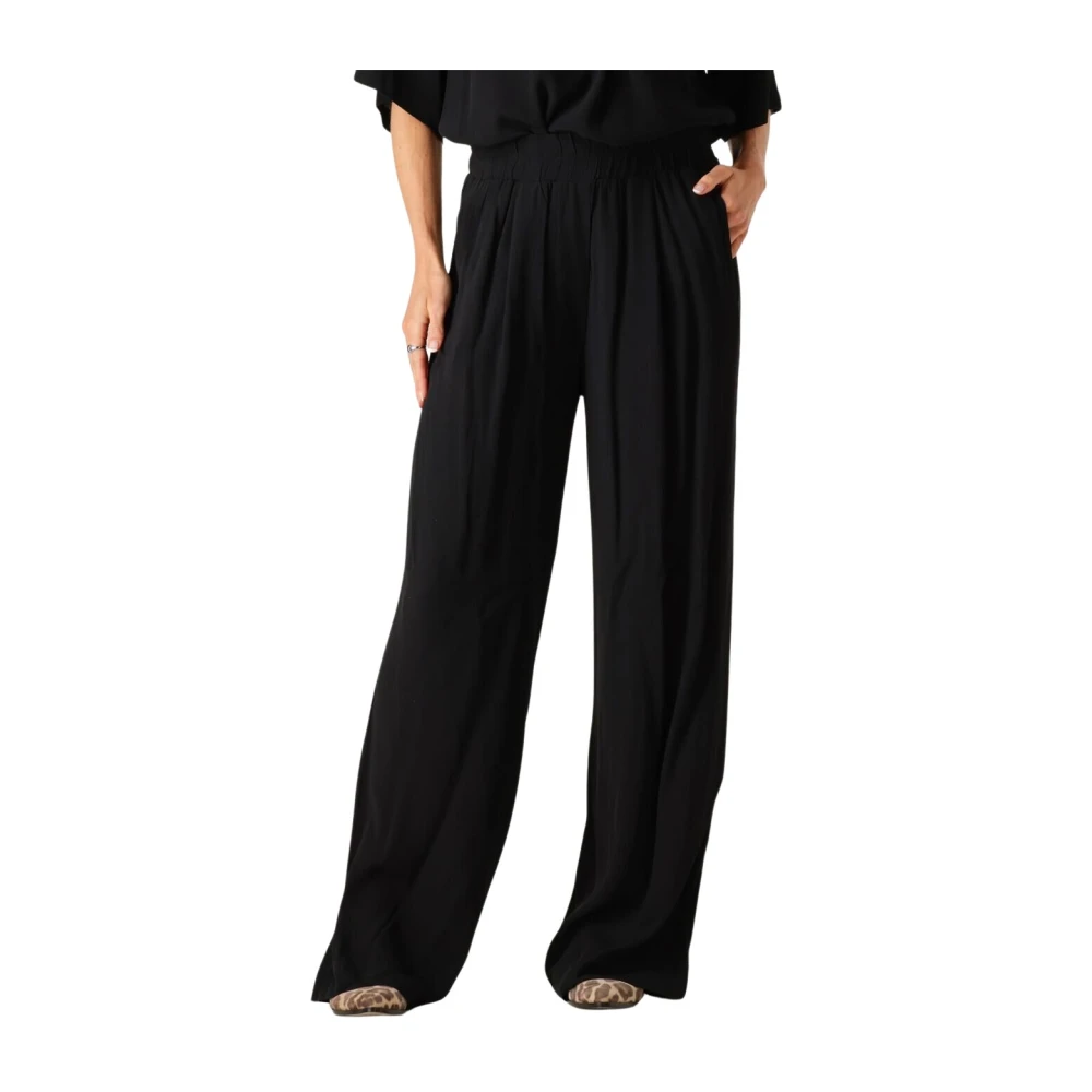 By-Bar Zwarte Wijde Viscose Broek Black Dames