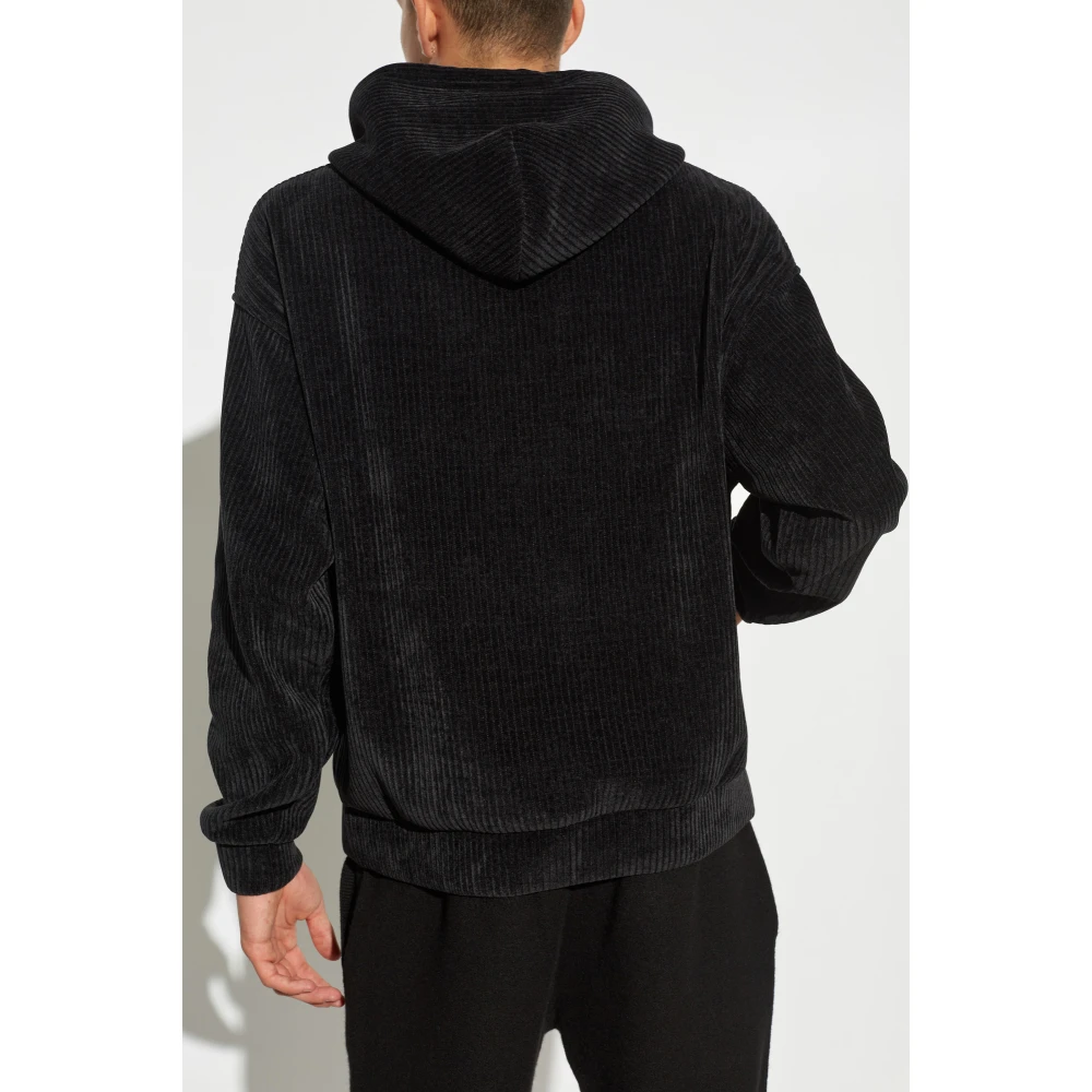 Emporio Armani Ribbed Hoodie Black Heren